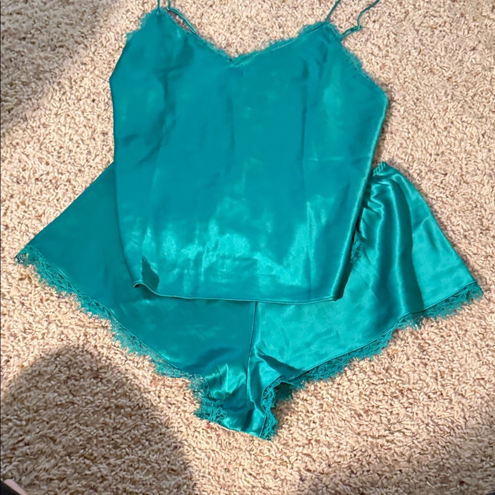 Elegant Teal Satin Sleepwear Set